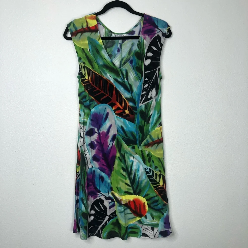 Jams World Jasper print dress casual Hawaiian summer cap sleeve v neck mini - Picture 9 of 9